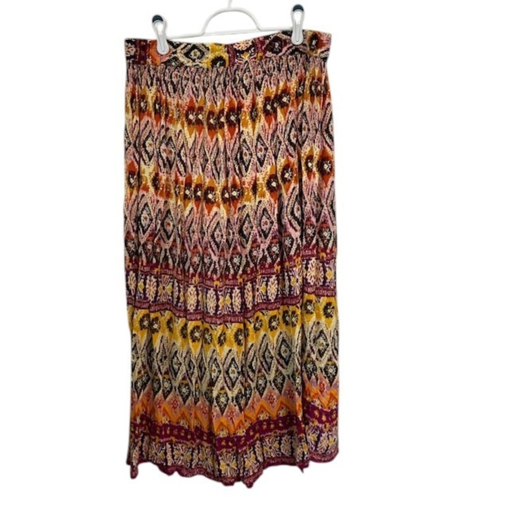 Chaudry KC Boho Maxi Skirt Multicolor Diamond Print Elastic Waist Womens XL